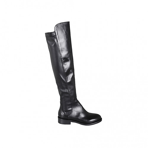 Woman's boot with half zipper in black leather and elastic material heel 3 - Available sizes:  45