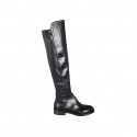 Bota para mujer con media cremallera en tejido elastico y piel negra tacon 3 - Tallas disponibles:  34, 45