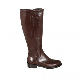 Bota para mujer en piel marron con cremallera tacon 3 - Tallas disponibles:  33, 34, 43, 44, 47