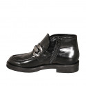 Botin bajo para mujer con cremallera y accesorio en piel cepillada negra tacon 3 - Tallas disponibles:  32, 35, 43, 44, 45