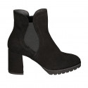 Botines con cremallera y elastico para mujer en gamuza negra tacon 7 - Tallas disponibles:  32, 33, 34, 44, 45