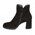 Botines con cremallera y elastico para mujer en gamuza negra tacon 7 - Tallas disponibles:  32, 33, 34, 44, 45