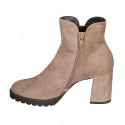 Woman's ankle boot in taupe suede with zipper and elastic band heel 7 - Available sizes:  32, 33, 34, 35, 42, 43, 44, 45