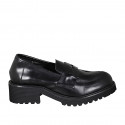 Woman's mocassin in black brush-off leather heel 5 - Available sizes:  33, 42, 43, 44, 45