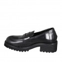 Woman's mocassin in black brush-off leather heel 5 - Available sizes:  33, 42, 43, 44, 45