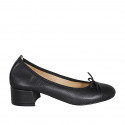 Ballerine avec noeud et bout droit pour femmes en cuir noir talon 4 - Pointures disponibles:  32, 33