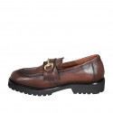 Mocassin avec accessoire pour femmes en cuir cognac talon 3 - Pointures disponibles:  32, 33, 34, 43, 45