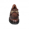 Mocassin avec accessoire pour femmes en cuir cognac talon 3 - Pointures disponibles:  32, 33, 34, 43, 45