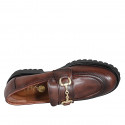 Woman's loafer with accessory in cognac brown leather heel 3 - Available sizes:  32, 33, 34, 43, 45