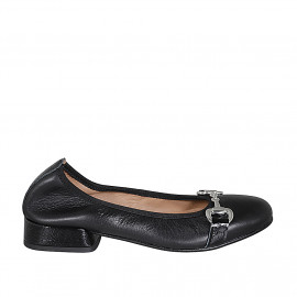 Woman's ballerina with accessory in black leather and patent leather heel 3 - Available sizes:  33, 44