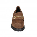 Mocasín para mujer en gamuza cognac con accesorio tacon 5 - Tallas disponibles:  32, 43