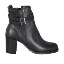 Bottines pour femmes avec fermeture éclair et boucles en cuir noir talon 7 - Pointures disponibles:  32, 33, 35, 43, 44, 45