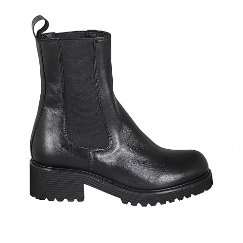 Bottines hautes avec élastiques pour femmes en cuir noir talon 5 - Pointures disponibles:  35