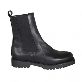 Bottines hautes avec élastiques pour femmes en cuir noir talon 3 - Pointures disponibles:  33, 45