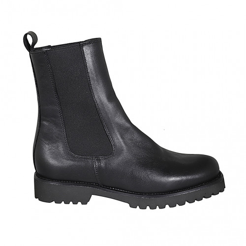 Bottines hautes avec élastiques pour femmes en cuir noir talon 3 - Pointures disponibles:  33, 34, 42, 43, 44, 45