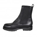 Bottines hautes avec élastiques pour femmes en cuir noir talon 3 - Pointures disponibles:  33, 34, 42, 43, 44, 45