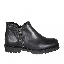 Bottines basses pour femmes avec fermetures éclair en cuir noir talon 3 - Pointures disponibles:  35