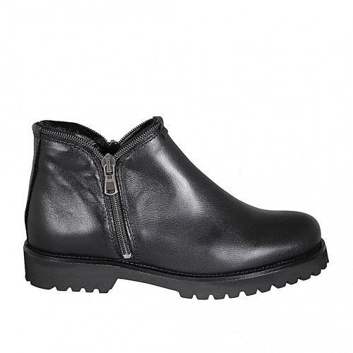 Woman's low ankle boot with zippers in black leather heel 3 - Available sizes:  35, 43, 44, 45