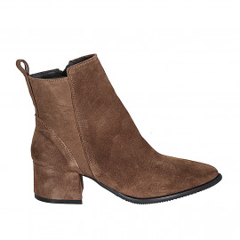 Bottines à bout pointu pour femmes en daim cognac avec fermeture éclair talon 5 - Pointures disponibles:  42