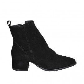 Woman's pointy ankle boot in black suede with zipper heel 5 - Available sizes:  32, 33, 34, 35, 42, 45