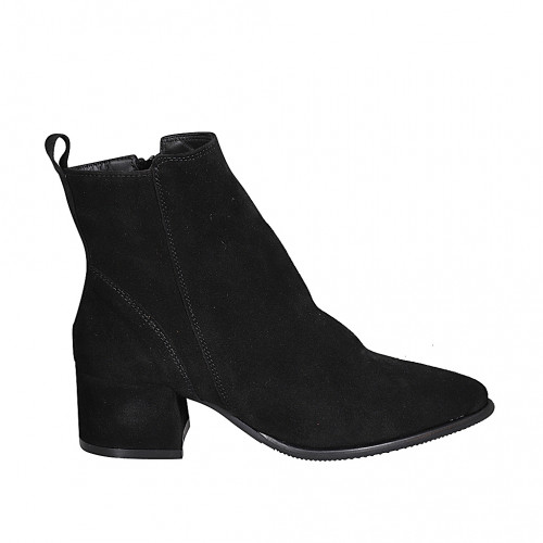 Bottines à bout pointu pour femmes en daim noir avec fermeture éclair talon 5 - Pointures disponibles:  32, 33, 34, 35, 42, 43, 44, 45