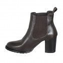 Woman's ankle boot in dark brown leather with elastic bands heel 7 - Available sizes:  33, 34, 35, 42, 44, 45