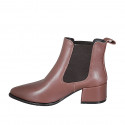 Woman's pointy ankle boot with lateral elastic bands in light brown leather heel 5 - Available sizes:  32, 34, 35, 43, 44, 45