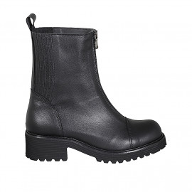 Bottines pour femmes avec bout droit, fermeture éclair frontale et elastiques en cuir noir talon 5 - Pointures disponibles:  32