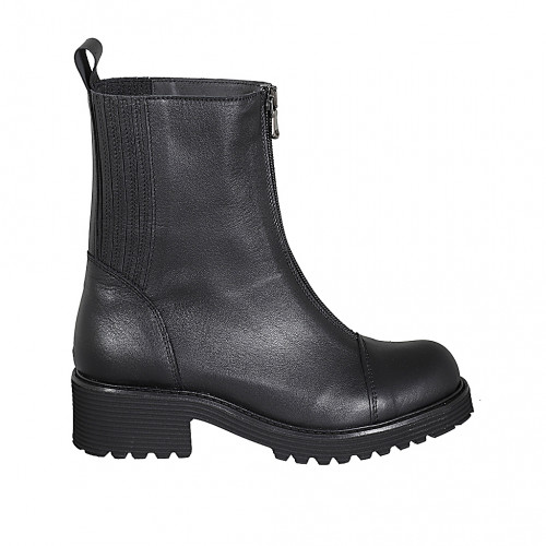 Stivaletto da donna con puntale, cerniera frontale ed elastici in pelle nera tacco 5 - Misure disponibili: 32, 33