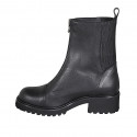 Woman's ankle boot with captoe, front zipper and elastic band in black leather heel 5 - Available sizes:  32