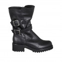 Bottes pour femmes en cuir noir avec boucles et fermeture éclair talon 5 - Pointures disponibles:  32, 33, 34, 35, 42, 43, 44, 45