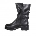 Botas para mujer en piel negra con hebillas y cremallera tacon 5 - Tallas disponibles:  32, 33, 35, 43, 45