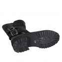 Stivale da donna in pelle nera con cerniera e fibbie tacco 5 - Misure disponibili: 32, 33, 35, 43, 45