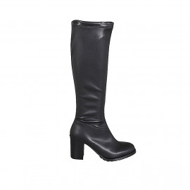 Woman's knee-high boot in black elastic material and leather with zipper heel 7 - Available sizes:  33, 42