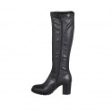 Botas à la rodilla para mujer en piel y material elastico negro con cremallera tacon 7 - Tallas disponibles:  33, 42