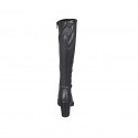 Woman's knee-high boot in black elastic material and leather with zipper heel 7 - Available sizes:  33, 42