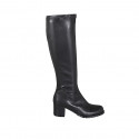 Stivale al ginocchio da donna in pelle ed elasticizzato nero con cerniera tacco 6 - Misure disponibili: 32, 33, 34, 42, 43, 44, 45