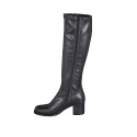 Botas à la rodilla para mujer en piel y material elastico negro con cremallera tacon 6 - Tallas disponibles:  32, 33, 34, 43, 44