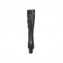 Woman's knee-high boot in black elastic material and leather with zipper and platform heel 10 - Available sizes:  43, 44