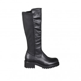 Stivale da donna con cerniera in pelle ed elasticizzato nero tacco 5 - Misure disponibili: 45