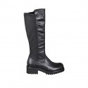 Woman's boot with zipper in black leather and elastic material heel 5 - Available sizes:  44, 45