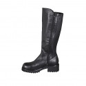 Woman's boot with zipper in black leather and elastic material heel 5 - Available sizes:  44, 45