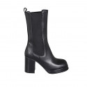 Botin alto para mujer en piel negra con elasticos y plataforma tacon 8 - Tallas disponibles:  32, 43