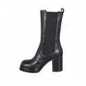 Botin alto para mujer en piel negra con elasticos y plataforma tacon 8 - Tallas disponibles:  32, 43