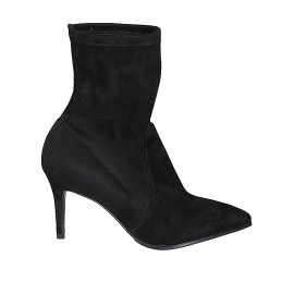 Woman's pointy ankle boot in black elastic material and suede heel 7 - Available sizes:  33, 42, 43, 46