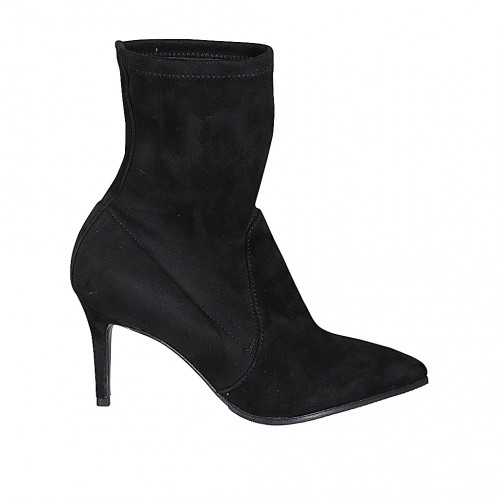 Bottines à bout pointu pour femmes en daim et matériau élastique noir talon 7 - Pointures disponibles:  32, 33, 34, 42, 43, 44, 45, 46