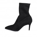 Bottines à bout pointu pour femmes en daim et matériau élastique noir talon 7 - Pointures disponibles:  32, 33, 34, 42, 43, 44, 45, 46