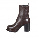 Woman's ankle boot with squared tip, zipper and platform in brown leather heel 8 - Available sizes:  32, 33, 34, 35, 42, 43, 44, 47