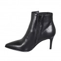 Woman's pointy ankle boot in black leather with elastic and zipper heel 7 - Available sizes:  32, 33, 34, 42, 43, 44, 45, 46