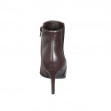 Woman's pointy ankle boot in brown leather with elastic and zipper heel 7 - Available sizes:  32, 33, 34, 42, 43, 44, 45, 46